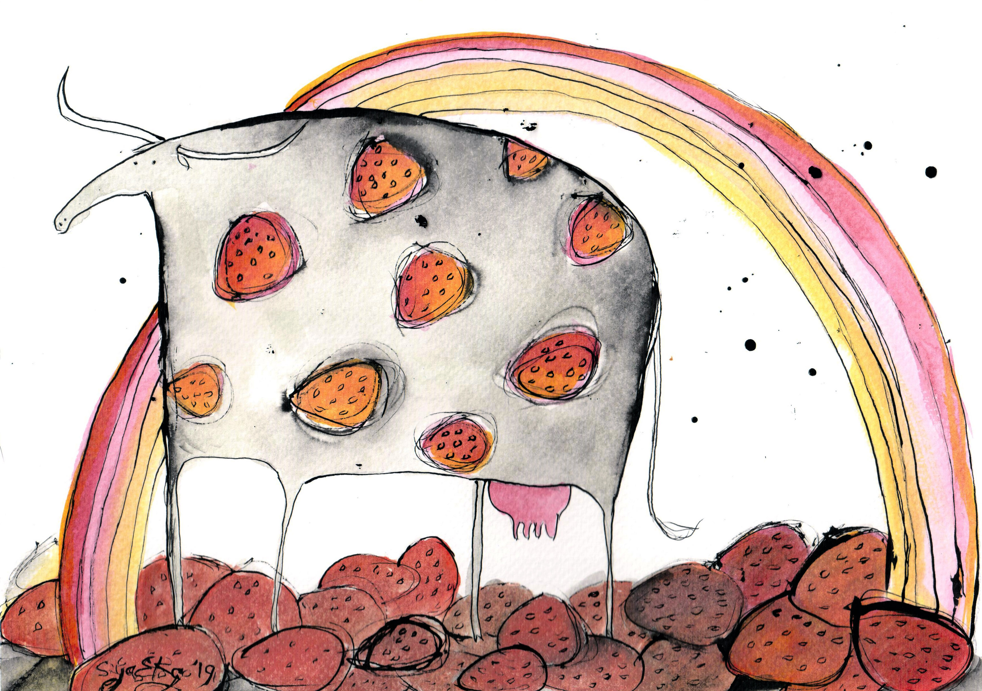 strawberry cow round funny cow drawing painting art