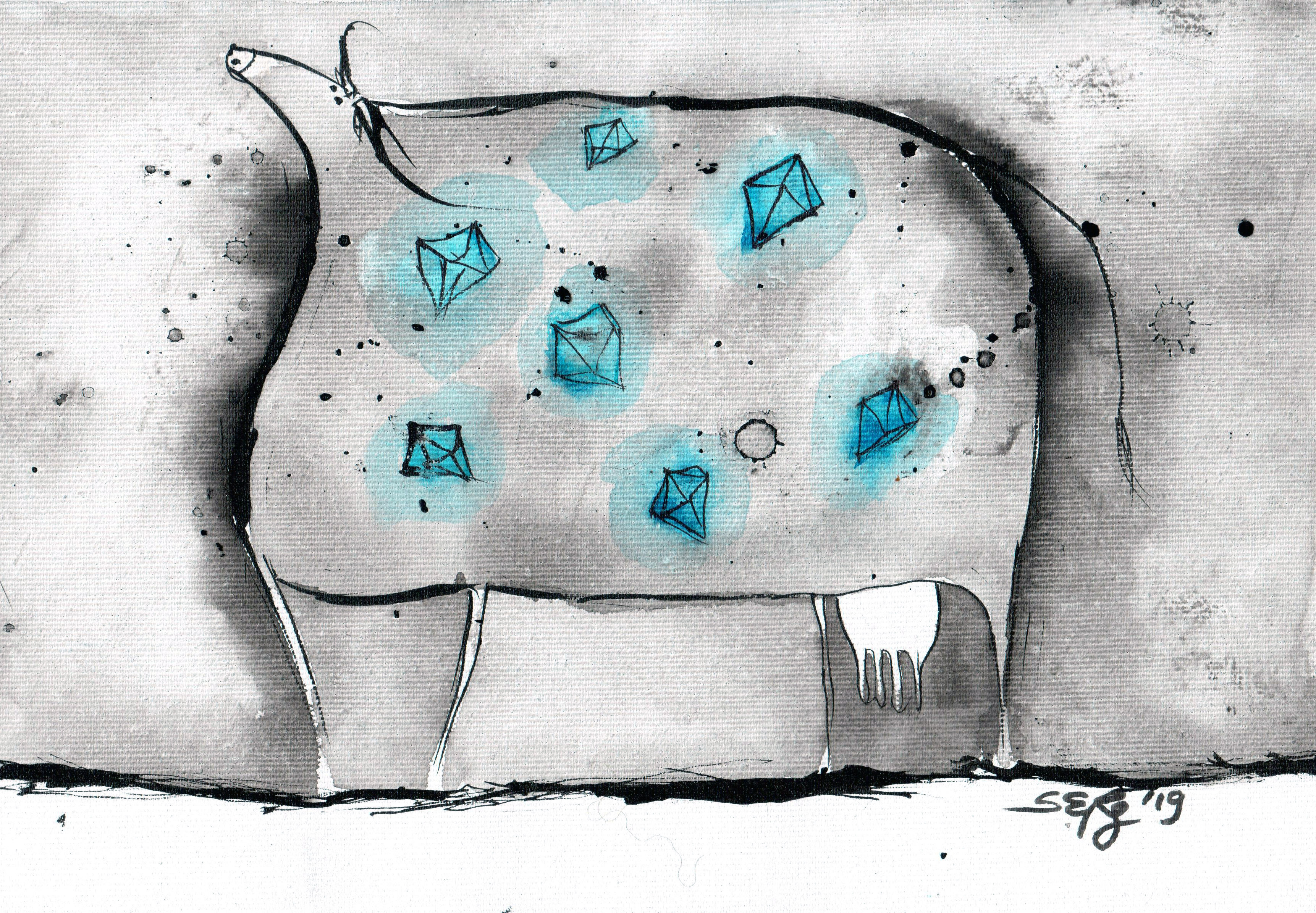 cow painting watercolor art of a funny round comic cow